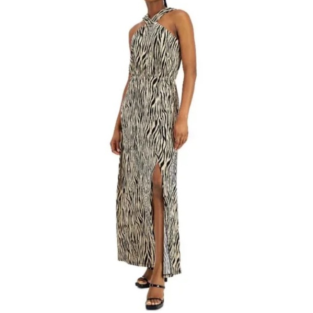 I.N.C. International Concepts Zebra Printed Halter Maxi Dress NWT size S #24